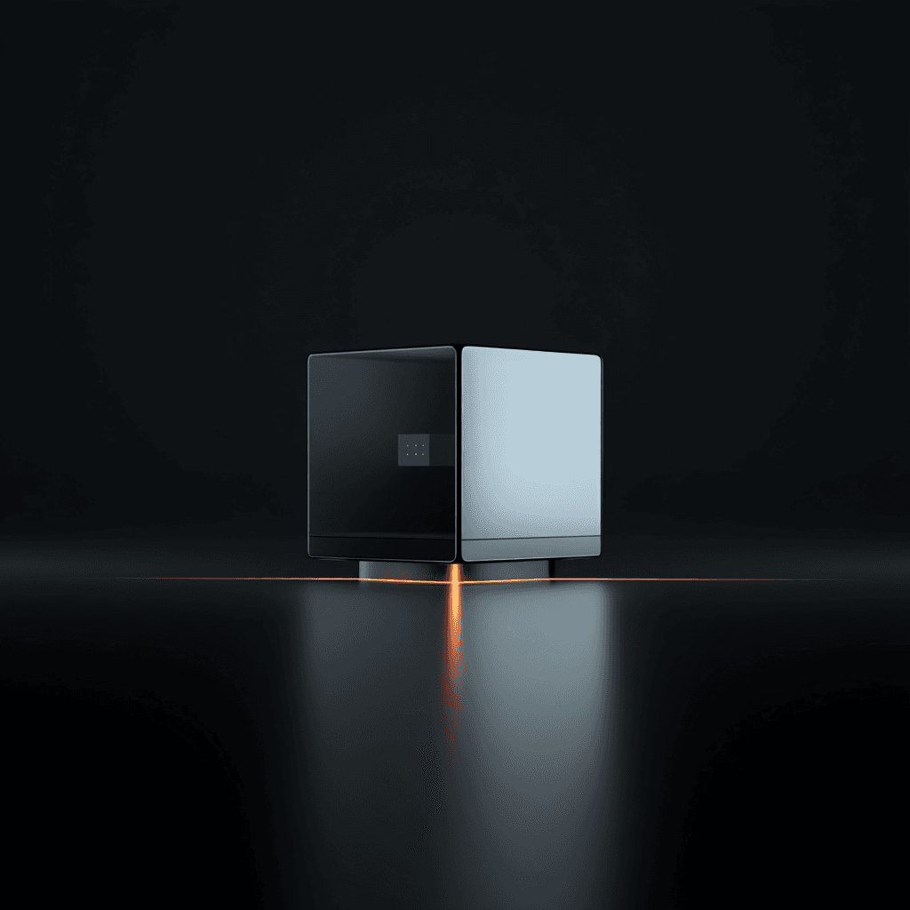 Scale plan, a half-black, half-silver cube
