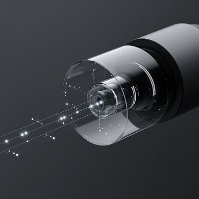 Shield Core module, a transparent cylinder sending out light trails