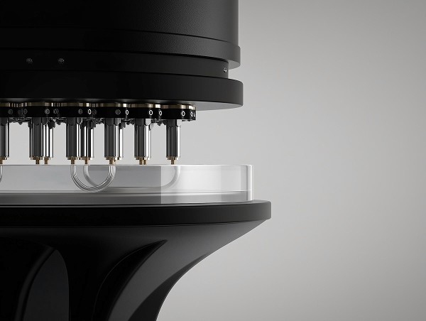 Neural Network, a black processing unit with connector pins over a glass base